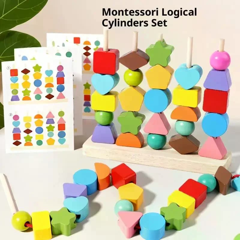 1 Set Blocchi impilabili e perline di allacciatura e impilatore di forme abbinate Giocattoli per l'apprendimento precoce Perline di legno Montessori Sequinamento di regali giocattolo