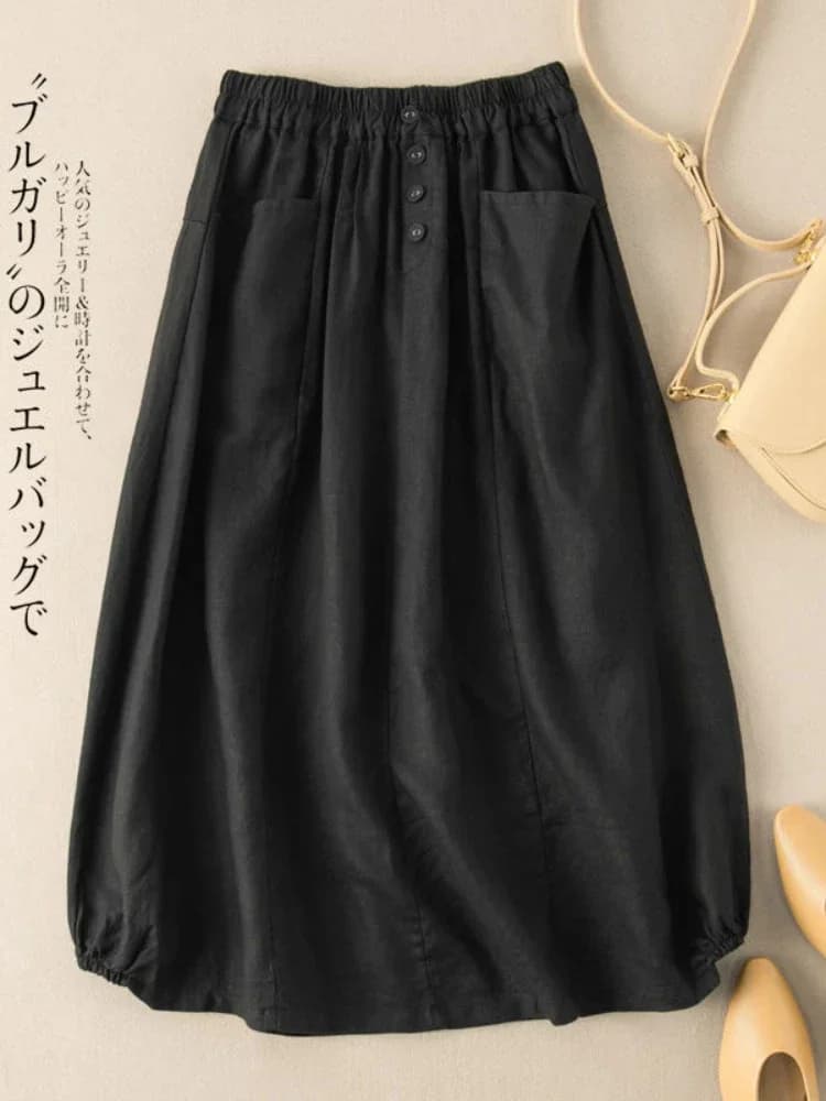 Women's Skirt Cotton Linen Casual Straight Skirts Woman Fashion 2026 Summer Loose Solid Color Button Long Skirts for Women
