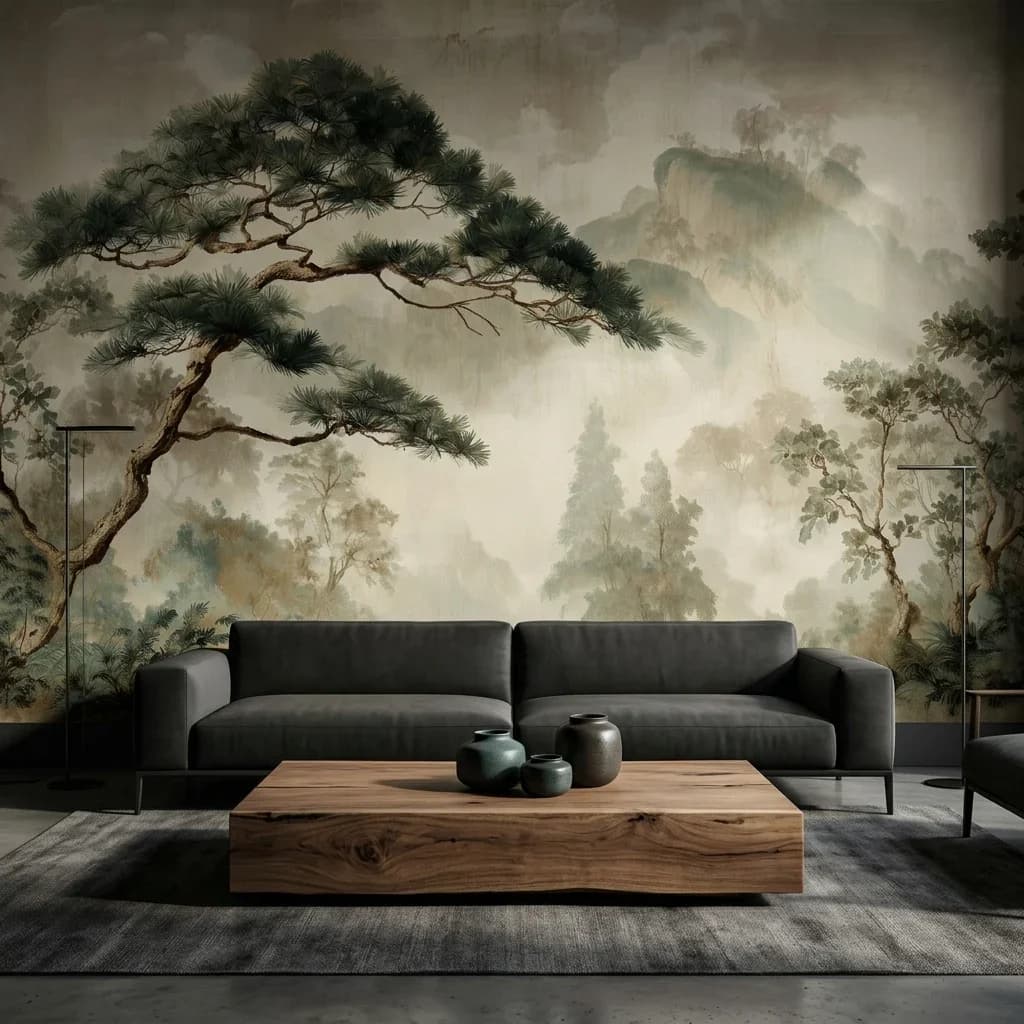 Customized Wallpaper Retro Japanese Golden Pine Tree Wallpaper Mural Asian Chinese Style Art Jungle Decoration Painting 3d mural