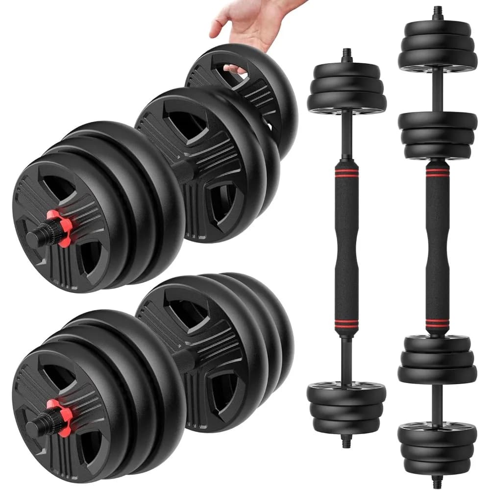 Adjustable weights, 40-pound free weight set with connector, 3 in 1 handlebar set usable as barbell, fitness exercises for home gym