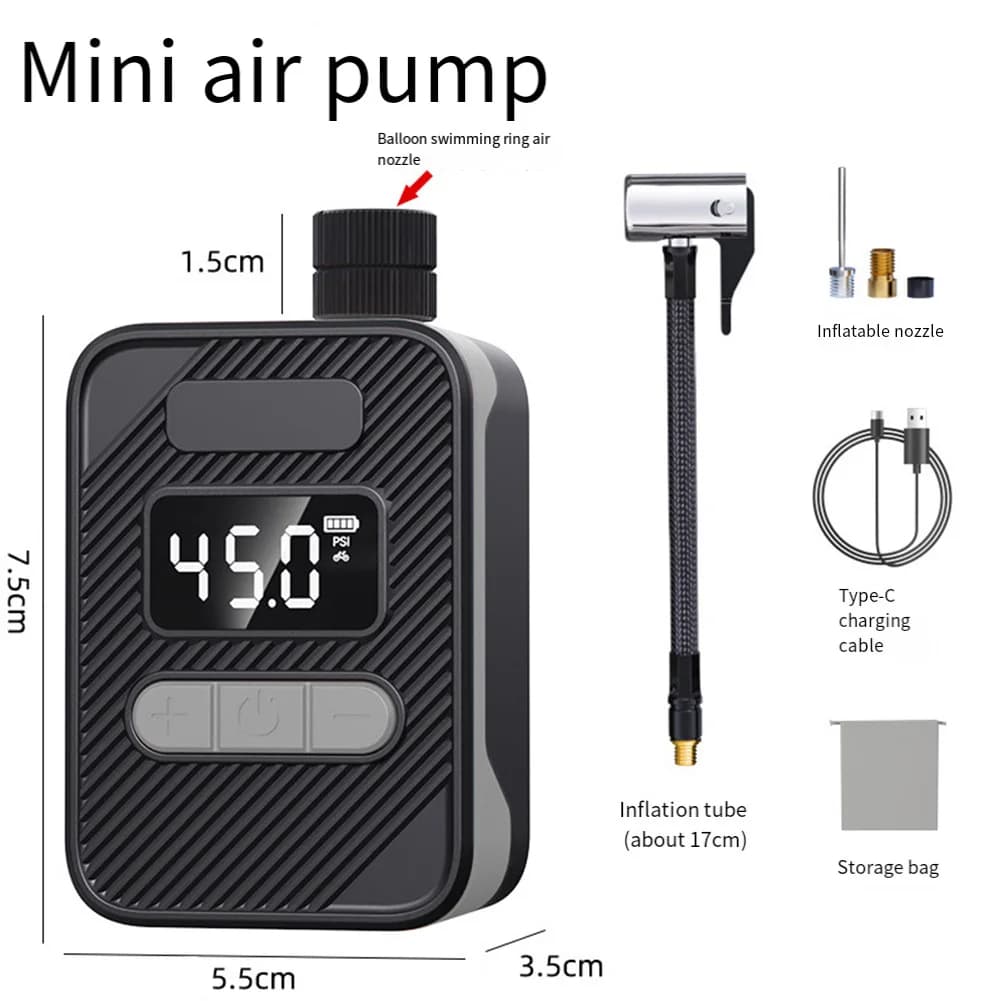 Pompa Elettrica Leggera per Moto e Biciclette, Gonfiaggio 150PSI con Monitoraggio Reale della Pressione e Dimensioni Compatte