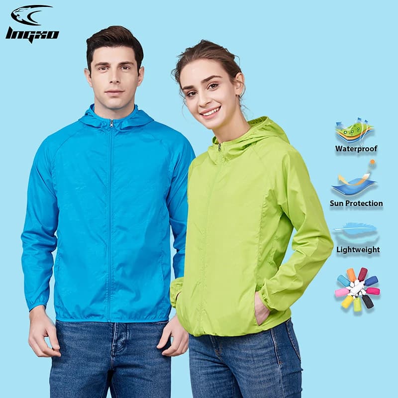 LNGXO Giacca da trekking unisex Uomo Donna Giacca a vento da campeggio impermeabile ad asciugatura rapida Trekking all'aperto Pesca Cappotto antipioggia Abbigliamento anti UV