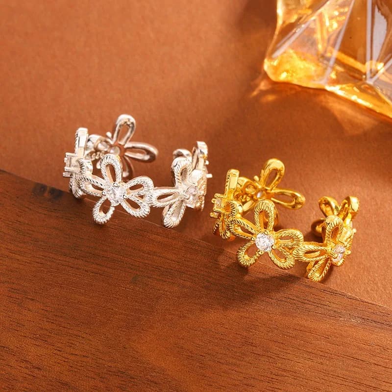 925 Sterling Silver Rings for Women Couple Minimalist Handmade Gold Hollow Flower Wing Ring Fine Jewelry Gift Prevent Allergy