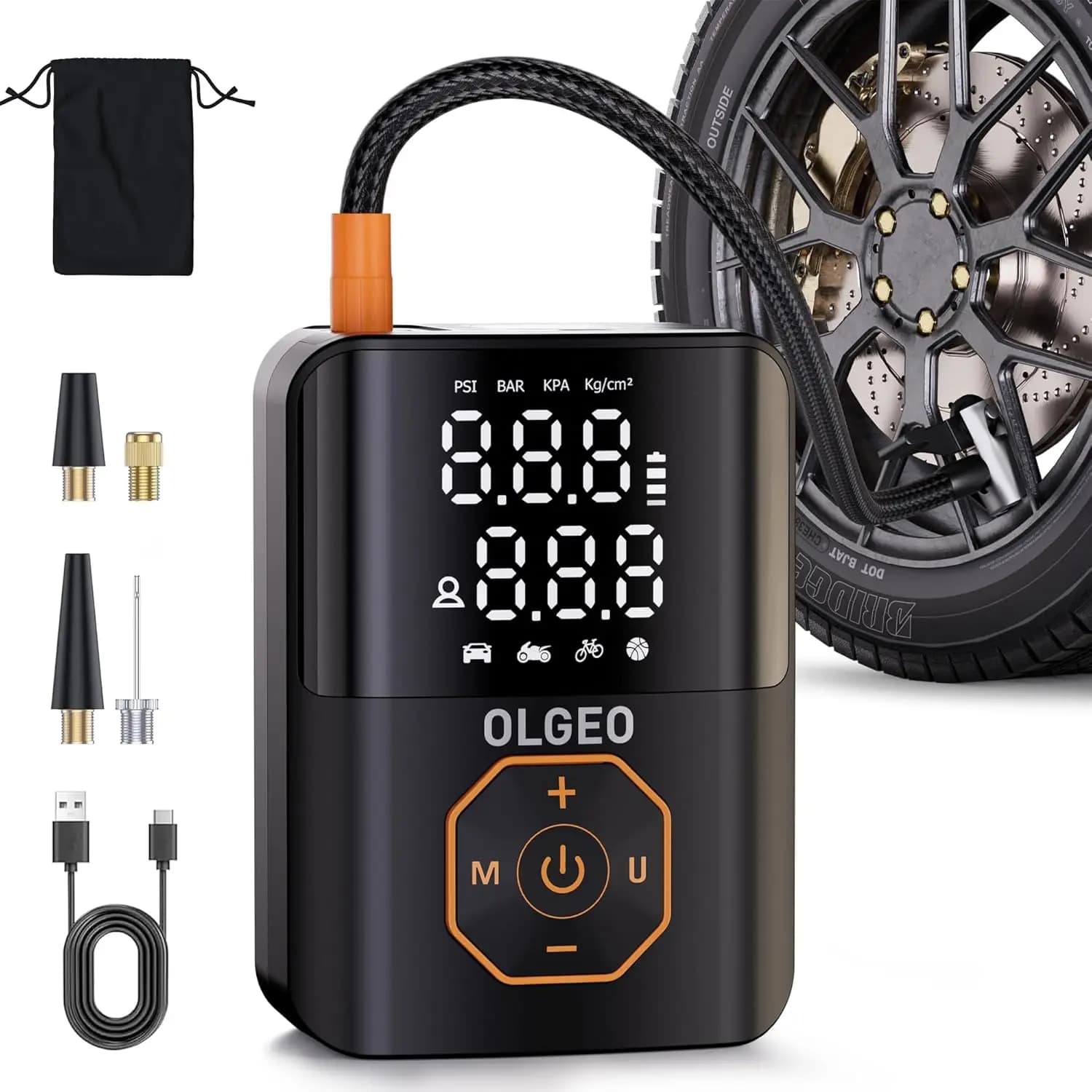 Portable Air Compressor with Digital Pressure Gauge, 160PSI for Auto Moto, LED Light and Automatic Switching