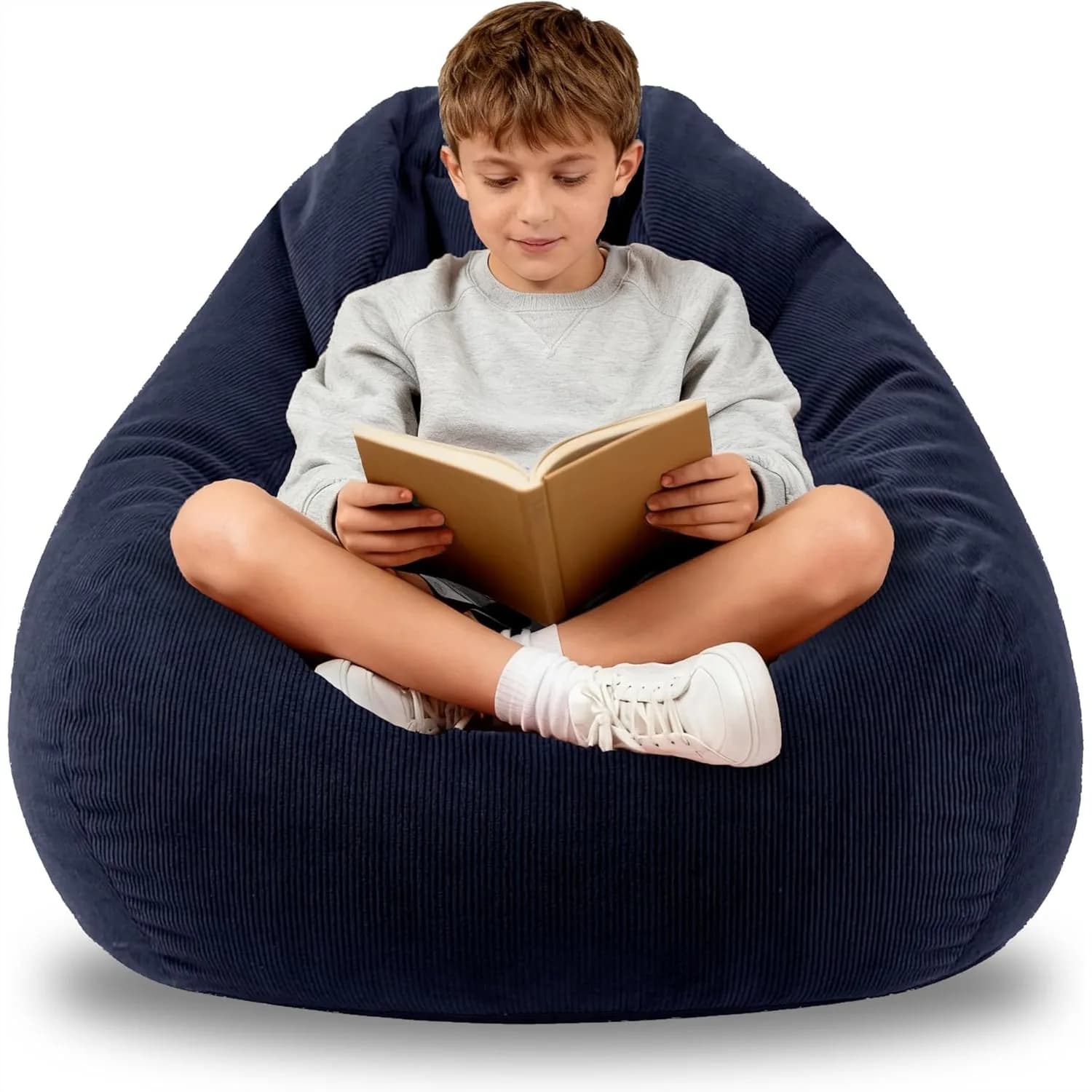 Poltrone a sacco per bambini, divano rotondo con imbottitura in memory foam, sedia da lettura e gaming in velluto a coste per soggiorno e camera da letto