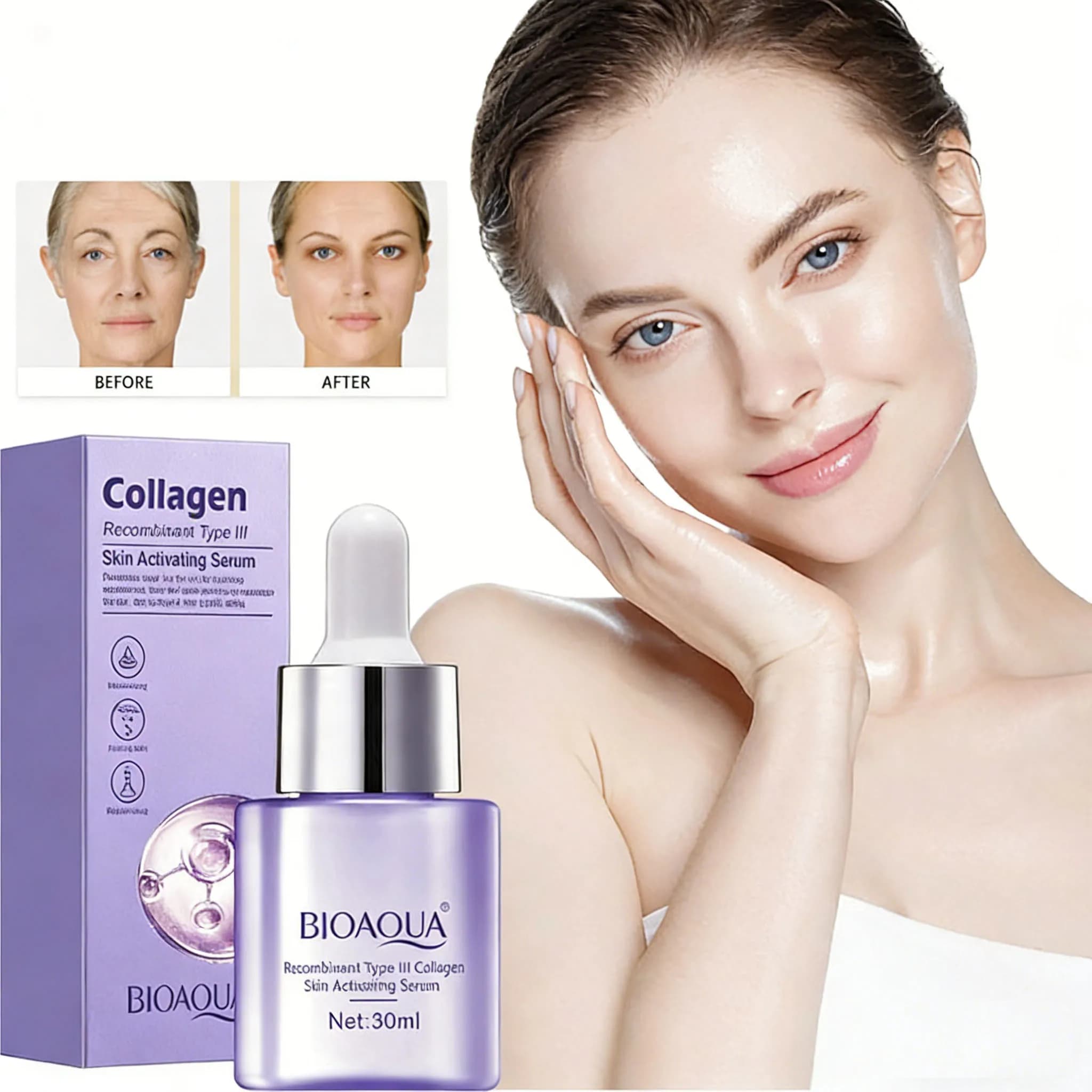 Siero Viso al Collagene per Ridurre le Rughe, Effetto Lifting, Rassodante, Idratante e Schiarente, Essenza per la Cura della Pelle