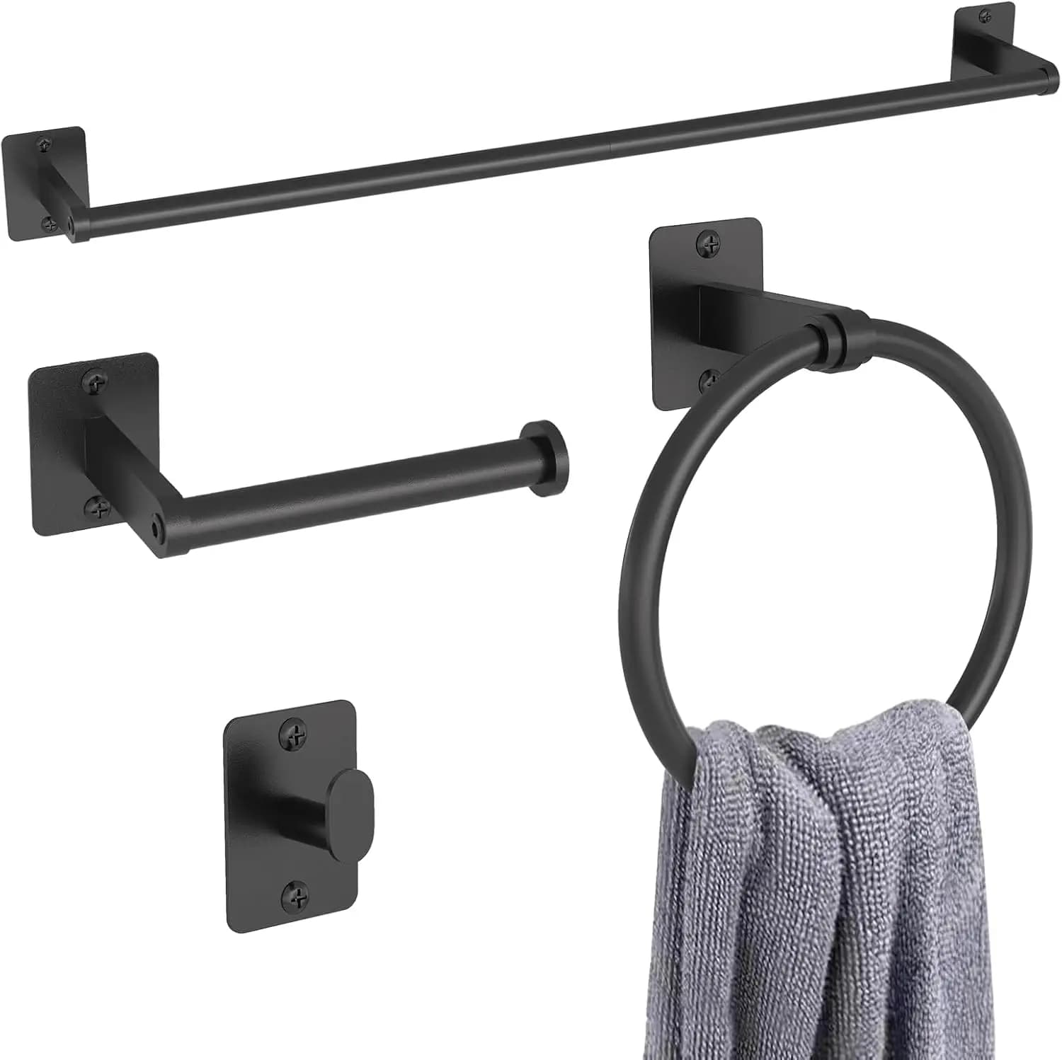 Set di accessori da bagno nero opaco, set di accessori da bagno da 4 pezzi, portasciugamani da 24 pollici, portasciugamani