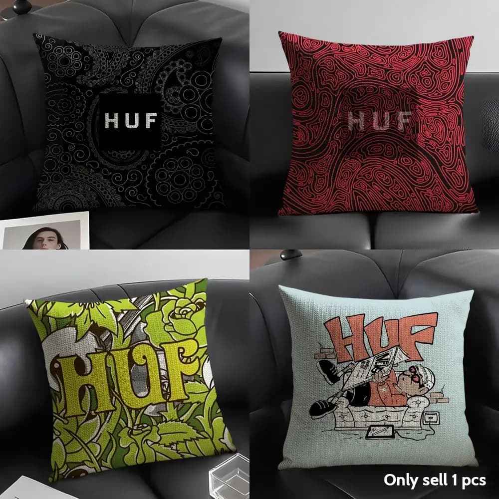 H-Huf Fashion Copricuscino Traspirante in Lino Organico con Stampa Fronte-Retro per Divano, Fodera per Cuscino, Decorazione Casa