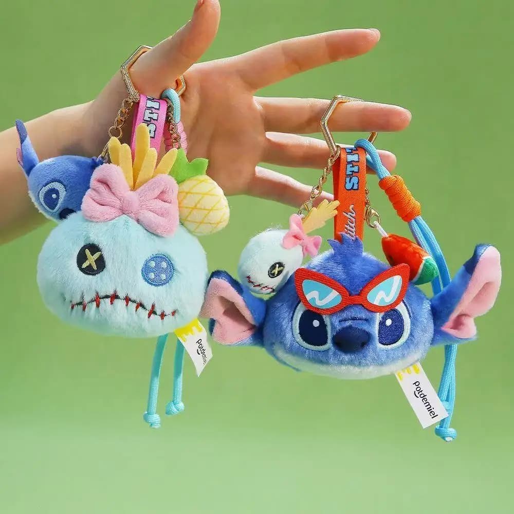 Autentico Portachiavi Disney in Peluche, Piccolo Ciondolo Decorativo, Regalo di Natale e Compleanno, Bambola Estiva da Spiaggia, Ciondolo per Borsa Coppia Stitch