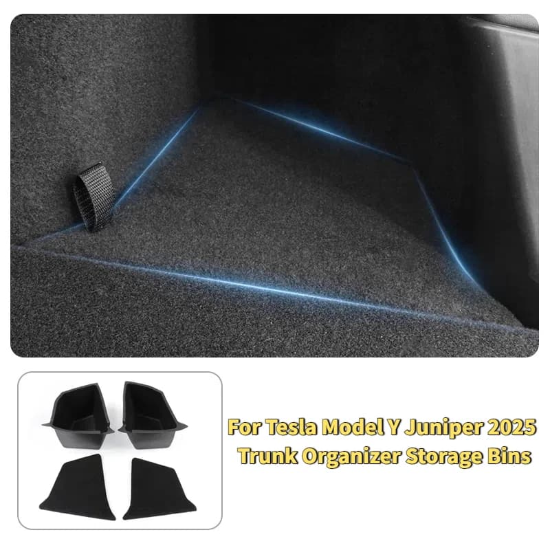 For Tesla Model Y Juniper 2025 Car Trunk Side Storage Box Hollow Cover Organizer Flocking Mat Partition Board Stowing Tidying