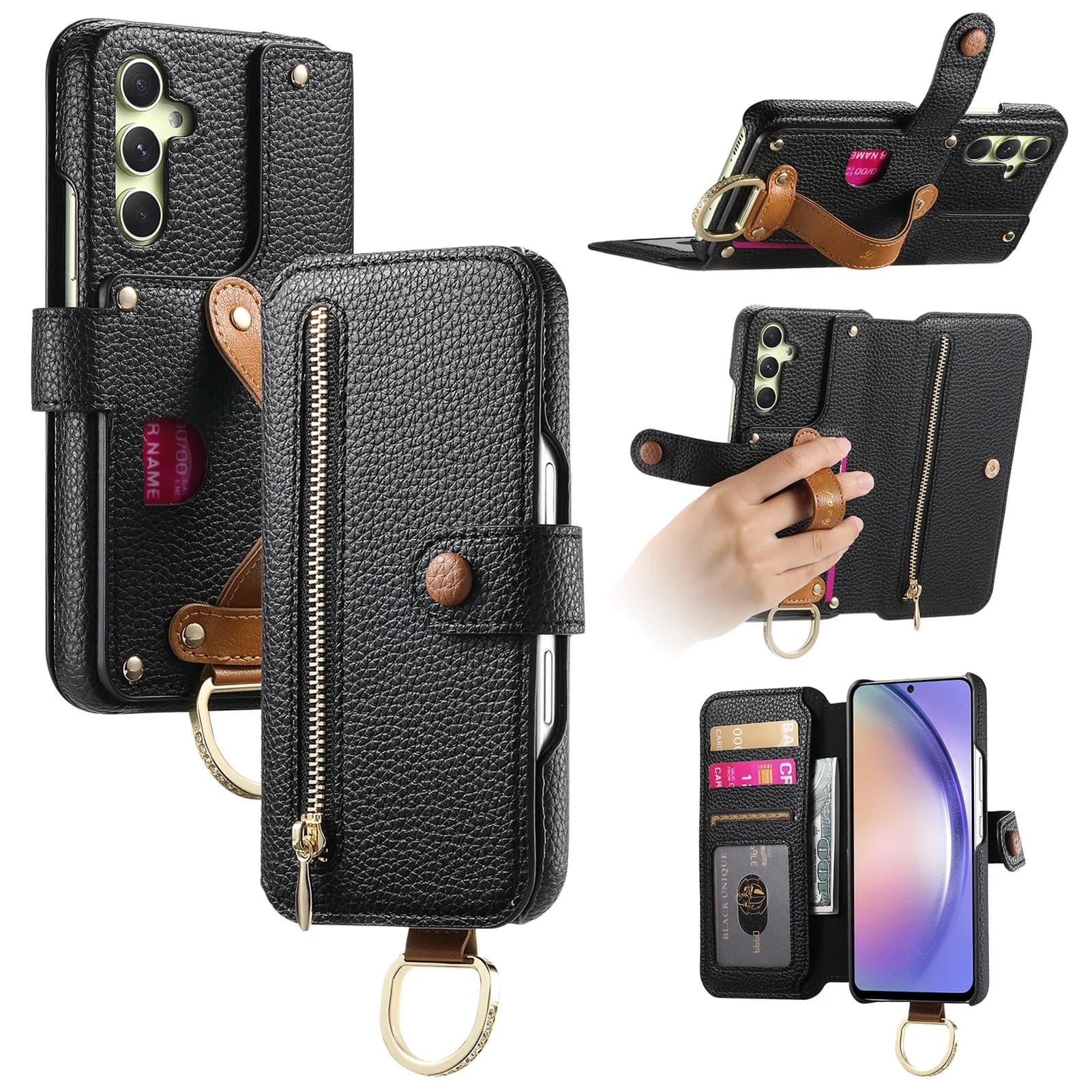 Wallet Case for Samsung Galaxy S26/S26 Plus/S26 Ultra, RFID Blocking, Zipper Pocket, Stand, Shockproof, Slim PU Leather Cover