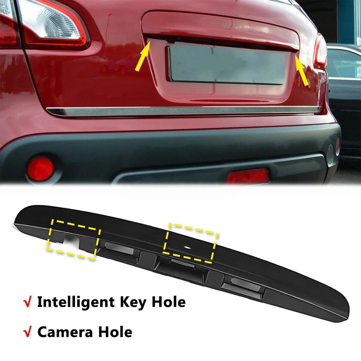 Maniglia del bagagliaio del portellone posteriore con copertura della porta del bagagliaio della fotocamera chiave per Nissan Qashqai J10 JJ10 2007-2014 muslimah