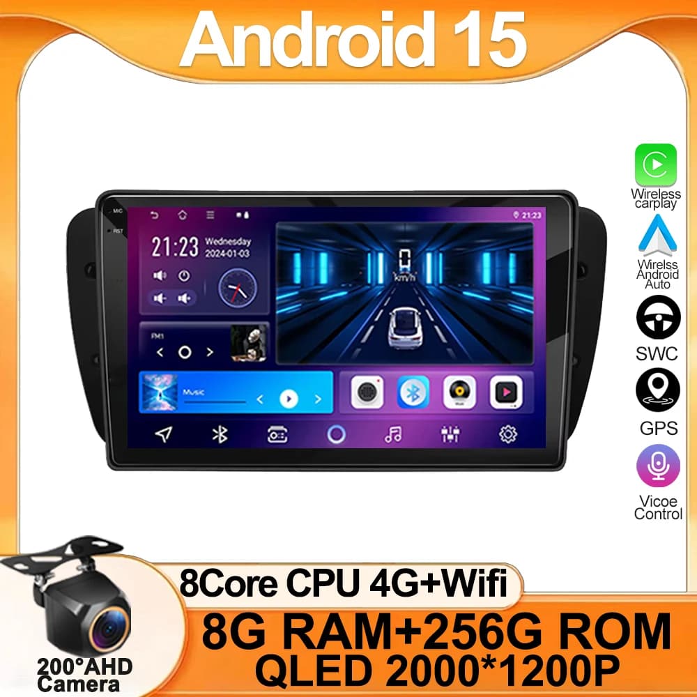 9 ''Android 15 Autoradio per Seat Ibiza MK4 6J 2009-2013 Lettore multimediale CarPlay Android Auto GPS Bluetooth WIFI Unità principale per auto