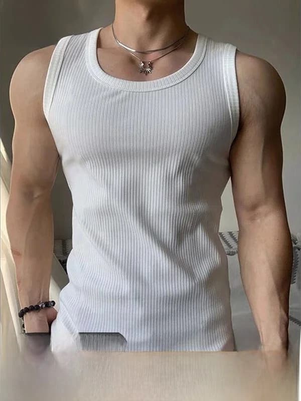 Summer 2026 Slim Fit Elastic Fitness Vest Sweat Absorbent Thin Muscle Enhancing Color Shoulder Sleeve Sportswear for Men