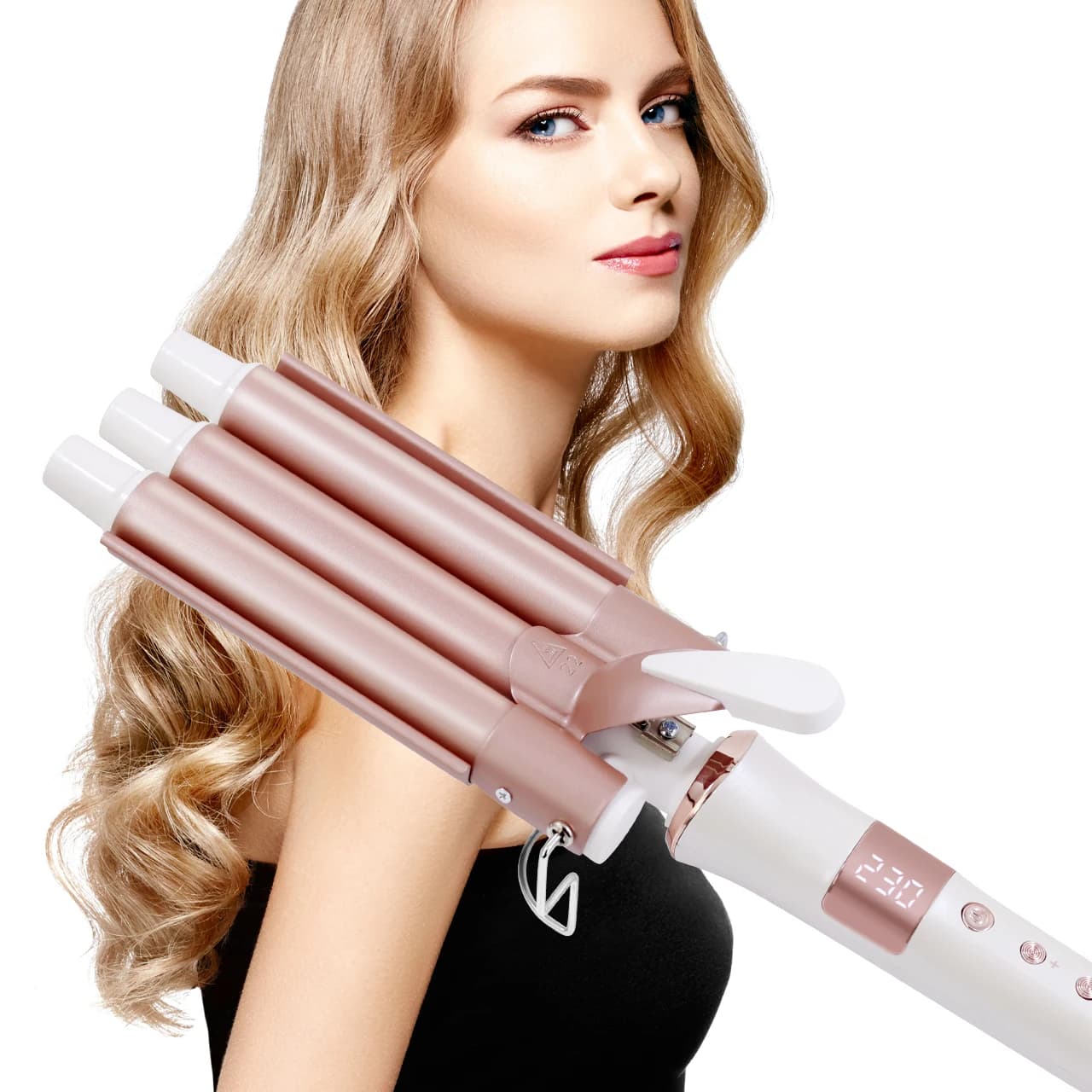 Hatteker Ferro arricciacapelli professionale in ceramica a triplo botte Waver Strumento elettrico per lo styling dei capelli per riccioli e onde versatili