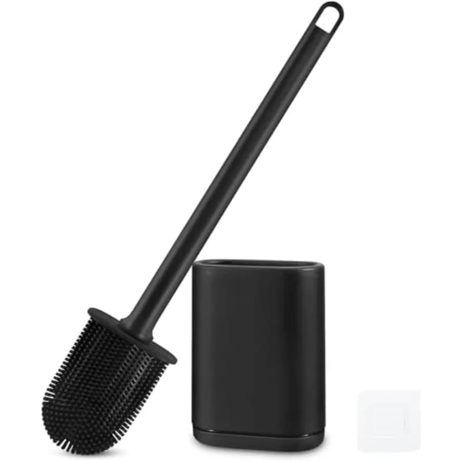 Silicone Toilet Brush and Holder Bendable Efficient Cleaning Wall Mounted Toilet Bowl Brush with Long Handle Brush Head and Sil