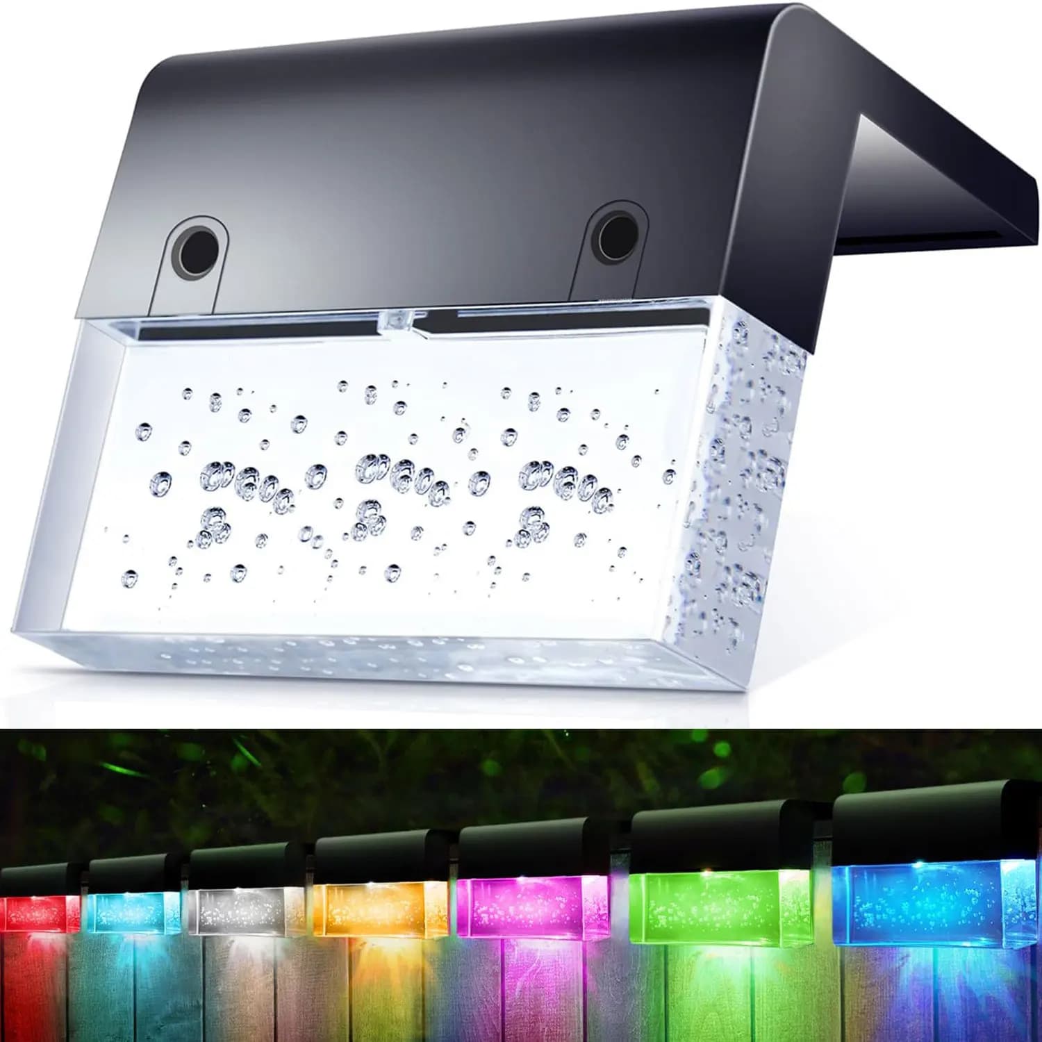 Luci per recinzione solare Lampada decorativa per esterni impermeabile con bagliore di colore e bianco caldo acrilico alimentato a LED con tappo per palo da ponte