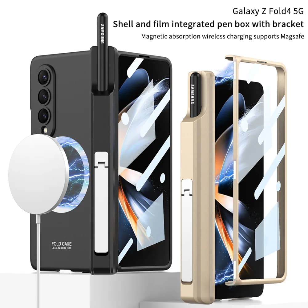 Per Samsung Galaxy Z Fold 6 7 4 Custodia Magsafe Ricarica wireless Cerniera magnetica Portapenne Supporto con pellicola Cover per Z Fold5 Fold3