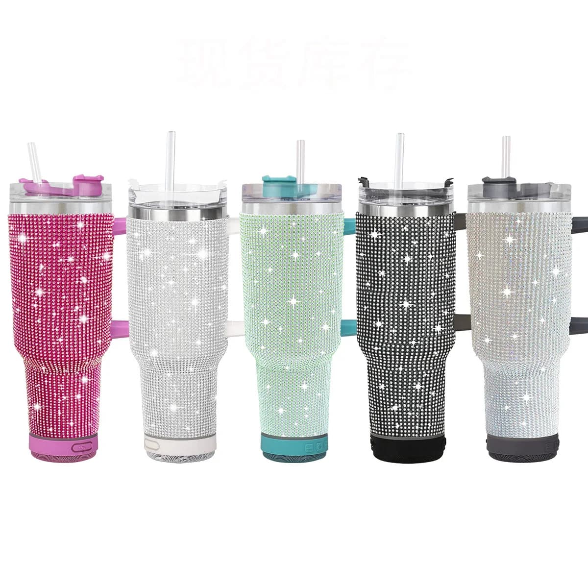 Borraccia Termica Bling da 40OZ in Acciaio Inossidabile con Altoparlante Wireless Integrato, Tazza Stereo per Auto con Cannuccia