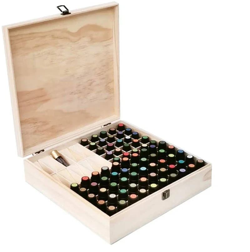 Wooden Storage Box 85 Slots Carry Organizer Essential Oil Bottles Aromatherapy Container Treasure Jewelry Storage Box Case