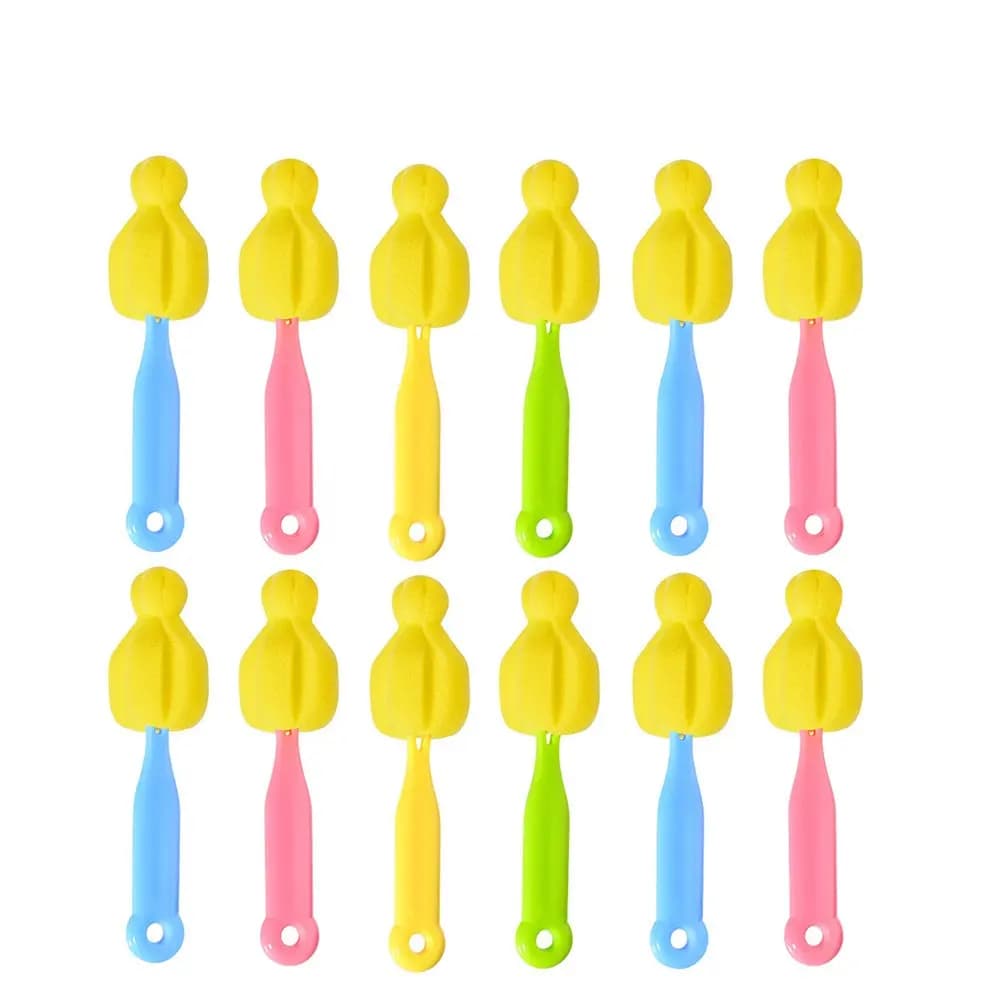 12Pcs Baby Pacifier Brush Set Soft Sponge Cleaning Brush Eco Handle Hang Hole Design Efficient Cleaning Hard-to-Reach Parts Milk