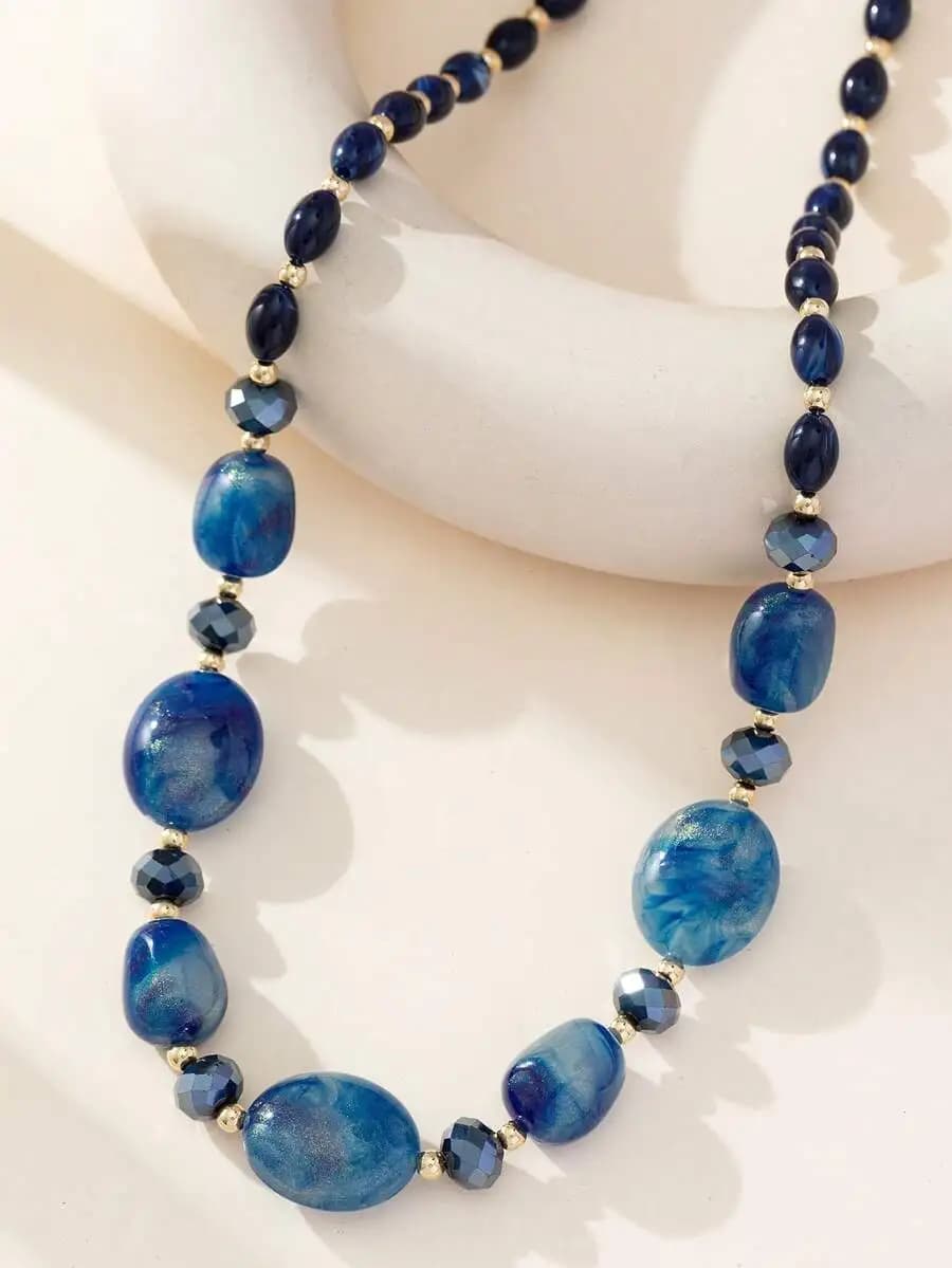 1pc blue shimmering fashionable long necklace for everyday use