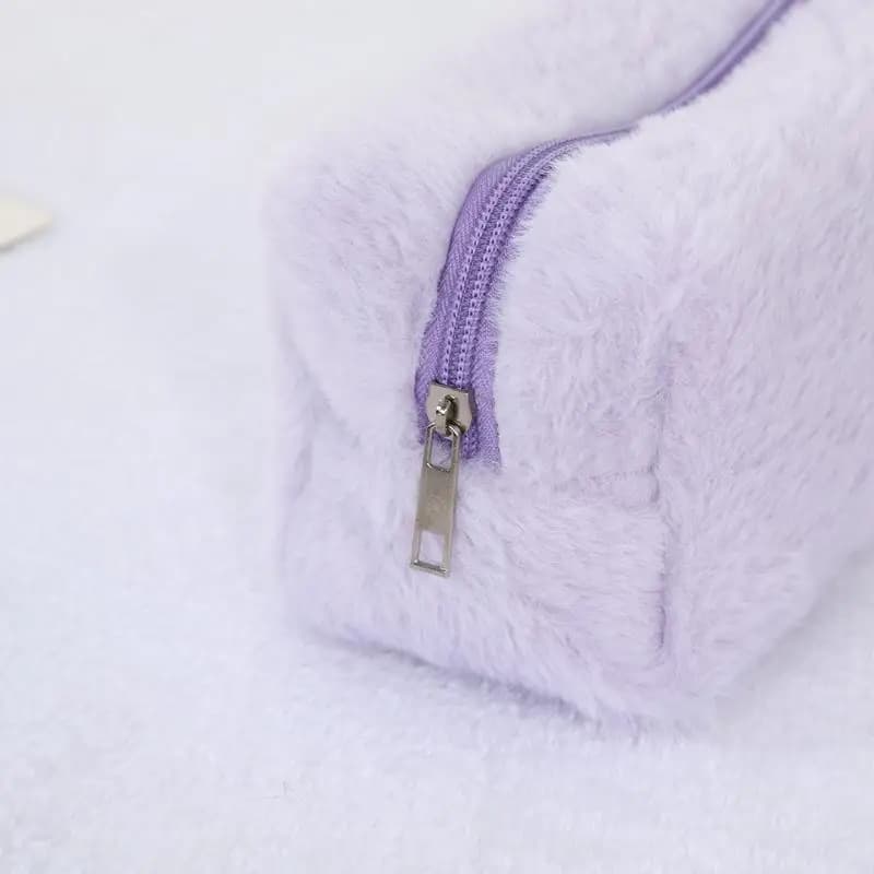 New Plush Makeup Bag for Women Small Travel Cosmetic Bags Toiletry Bag with Solid Color Zipper Handbags for Washing