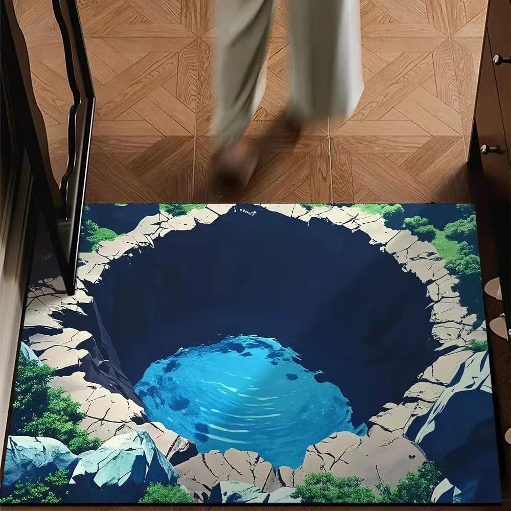 Tappetino per pavimento in tessuto di poliestere con immagine 3D per la porta del bagno domestico, tappetino assorbente e antiscivolo, facile da mantenere