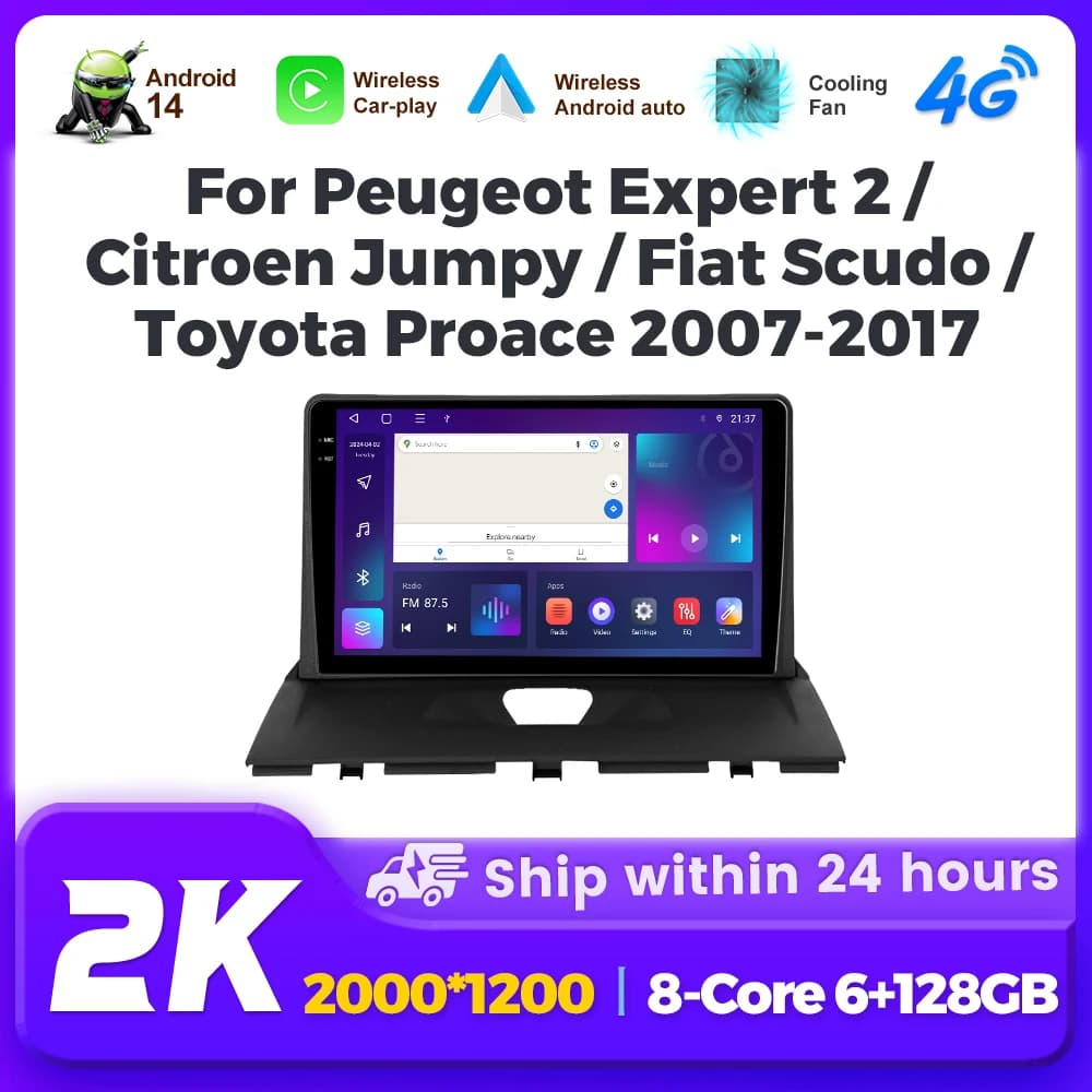 Autoradio Carplay Per Peugeot Expert 2 Per Citroen Jumpy Per Fiat Scudo Per Toyota Proace 2007-2017 Navigazione GPS Android Auto