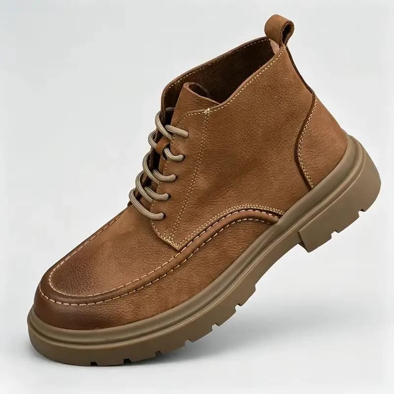 LIHUAMAO Leather suede Work shoes motorcycle boots western boots casual Men shoes high top outdoor footwear hiking shoes