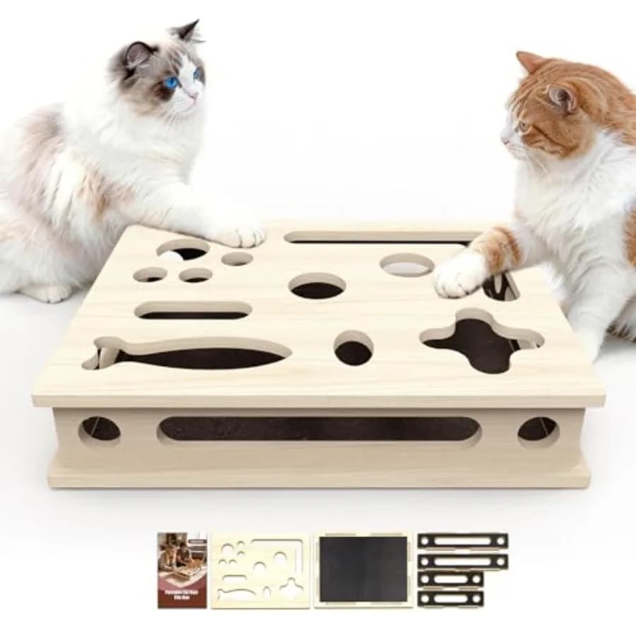 Scatola di Arricchimento per Gatti con Puzzle Antigraffio, Grande Costruzione in Legno Massello, Lima per Unghie per Gatti con Carta Abrasiva Interna