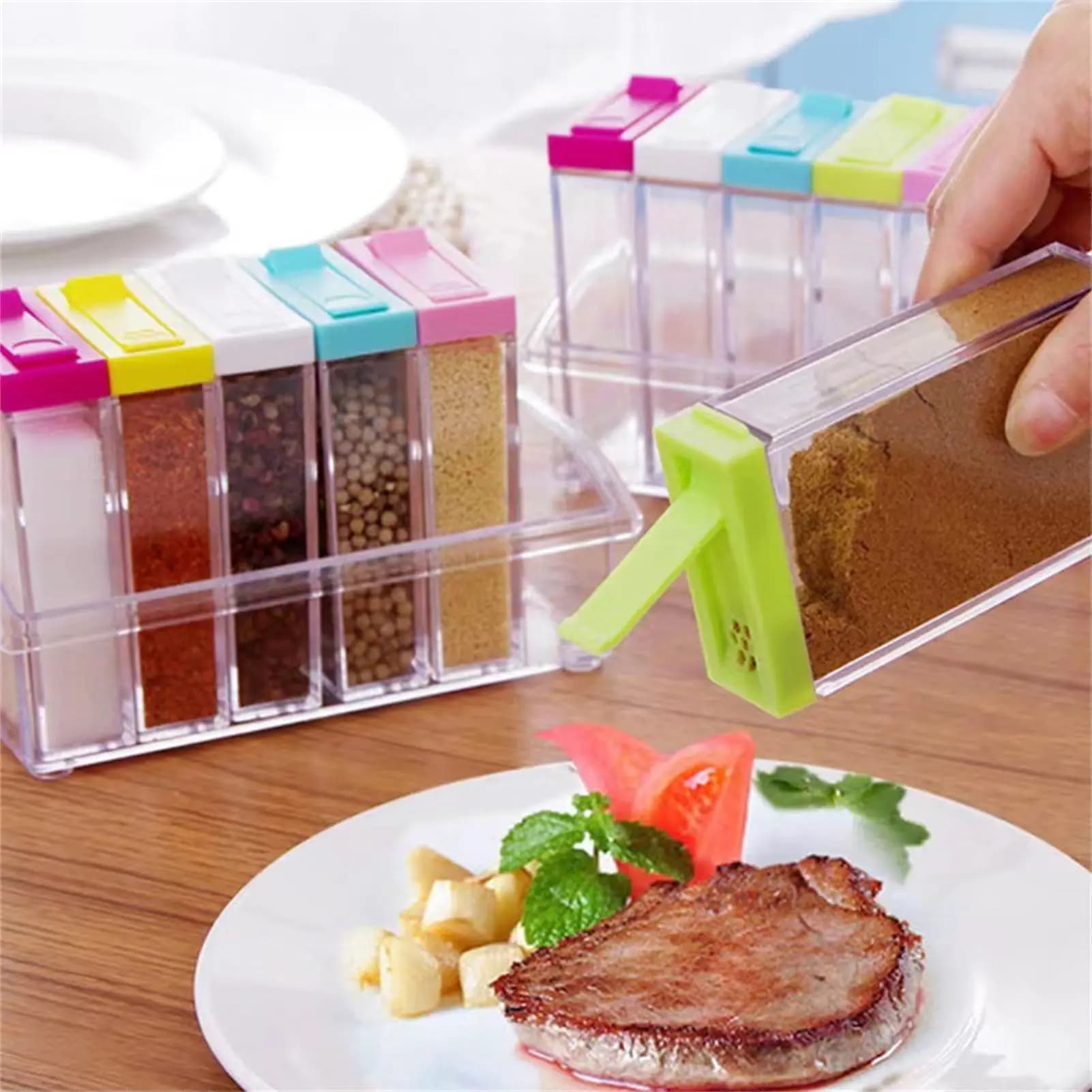 Set di barattoli trasparenti per spezie, contenitori da cucina, saliera creativa, in plastica per alimenti