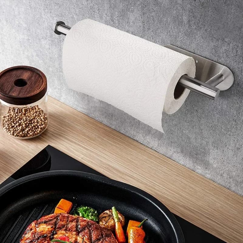 1 portarotolo di carta igienica in acciaio inossidabile, adesivo da parete, per l'organizzazione e lo stoccaggio di bagno, cucina e lavanderia
