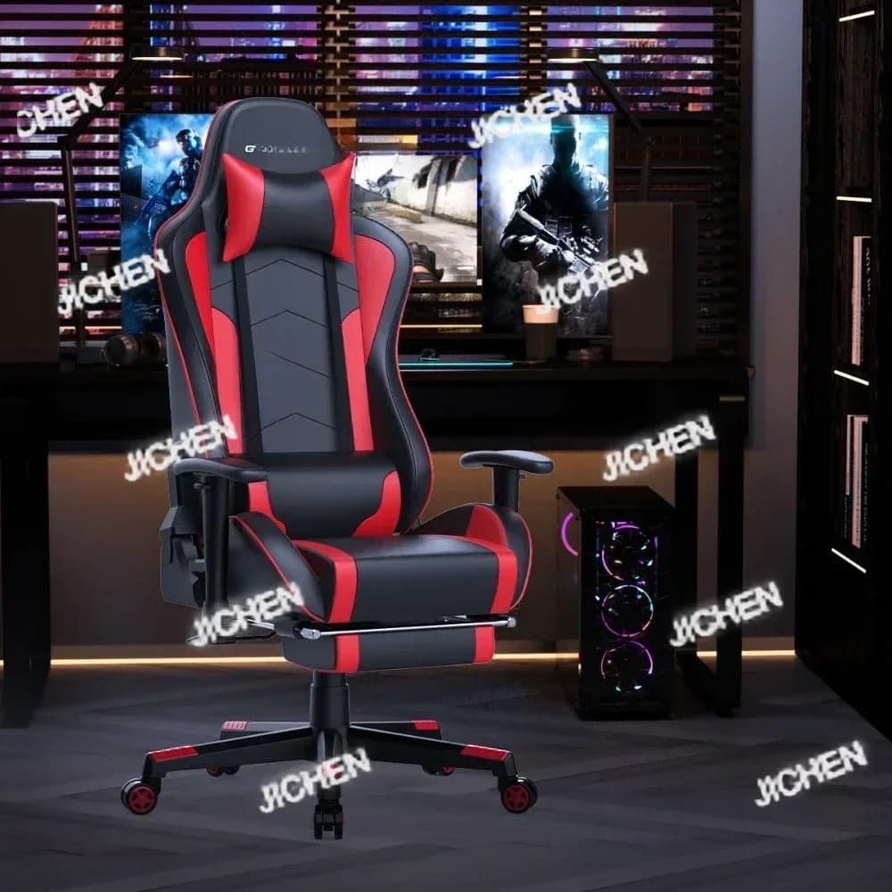 XHX Sedia da gioco con poggiapiedi Altoparlanti Sedia da videogiochi Musica Bluetooth Sedia da scrivania ergonomica per computer resistente rossa