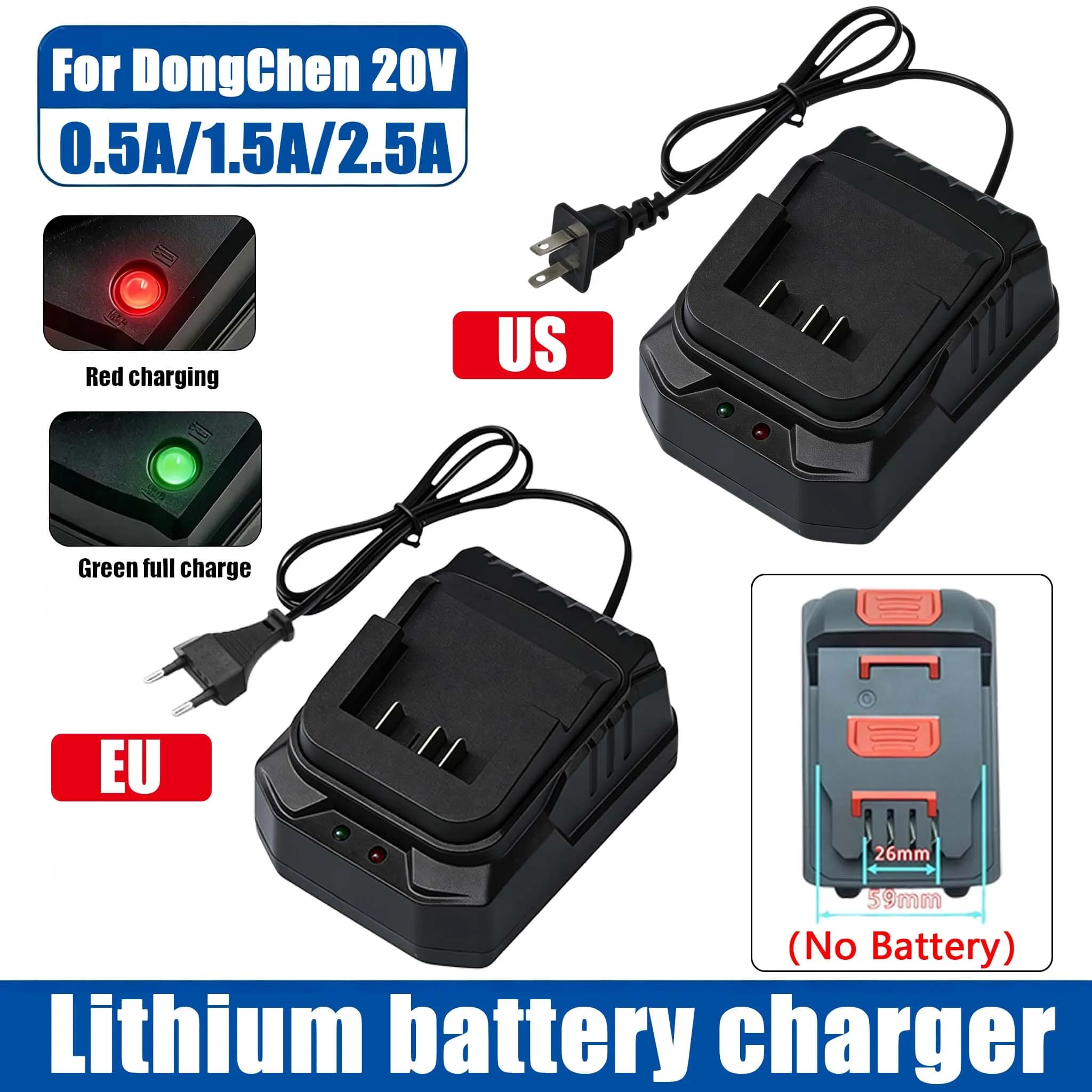 Caricabatterie al Litio 20V per DongCheng BL1415/1815/1830/1850 con Spina EU/US, Caricatore Rapido per Utensili Elettrici