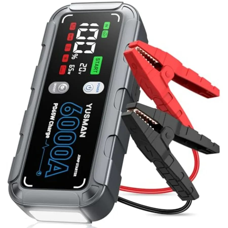 Avviatore di Emergenza per Auto 6000A, Caricabatterie Rapido 65W, Avviatore Portatile 26800mAh con Cavi di Avviamento, 12V per Tutti i Motori a Benzina e Diesel 12L