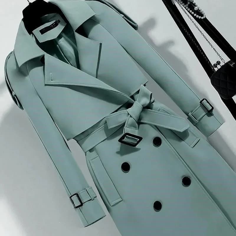 Trench lungo da donna cappotto antivento moda Trench doppiopetto cintura verde giacca a vento primavera autunno capispalla femminile
