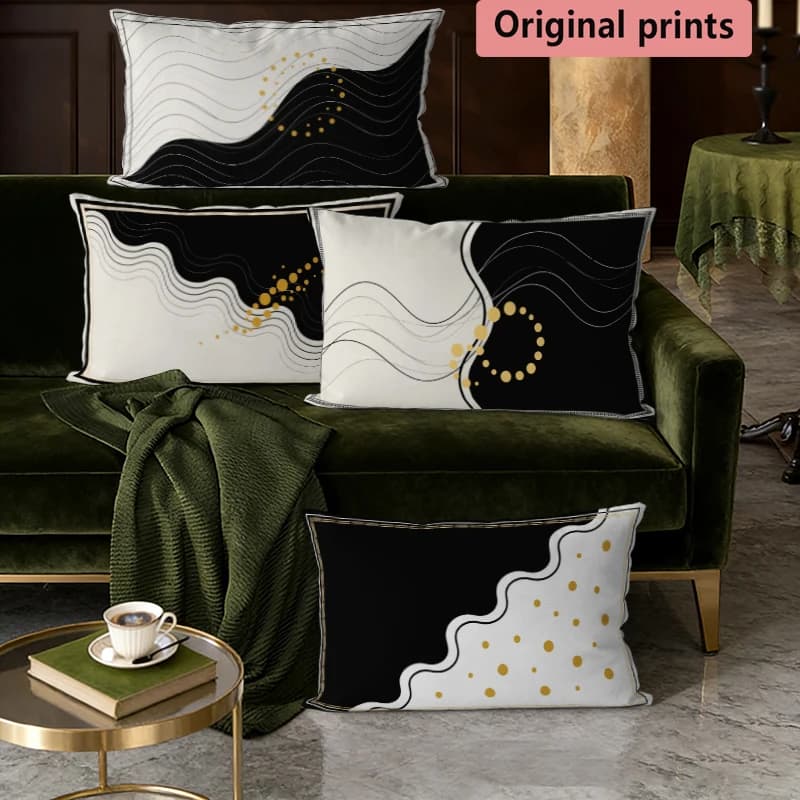 Abstract Wave Gold Dot Throw Pillow Covers Suitable For Sofa Bedroom Car Pillow Cover Cushion Rectangular Back Cushion