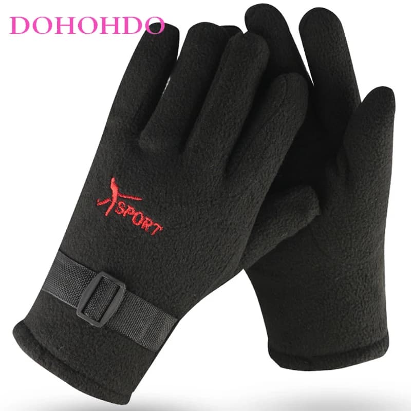 Guanti caldi Autunno Inverno Sport all'aria aperta Guanti neri Uomo Polar Fleece Plus Guanti da moto da ciclismo freddi imbottiti in velluto Guanti