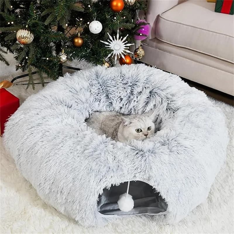Tunnel per gatti per gatti da interno, letto tunnel per gatti con cuscino lavabile, gonna per albero di Natale per tunnel per gatti, tunnel per ciambelle pieghevole