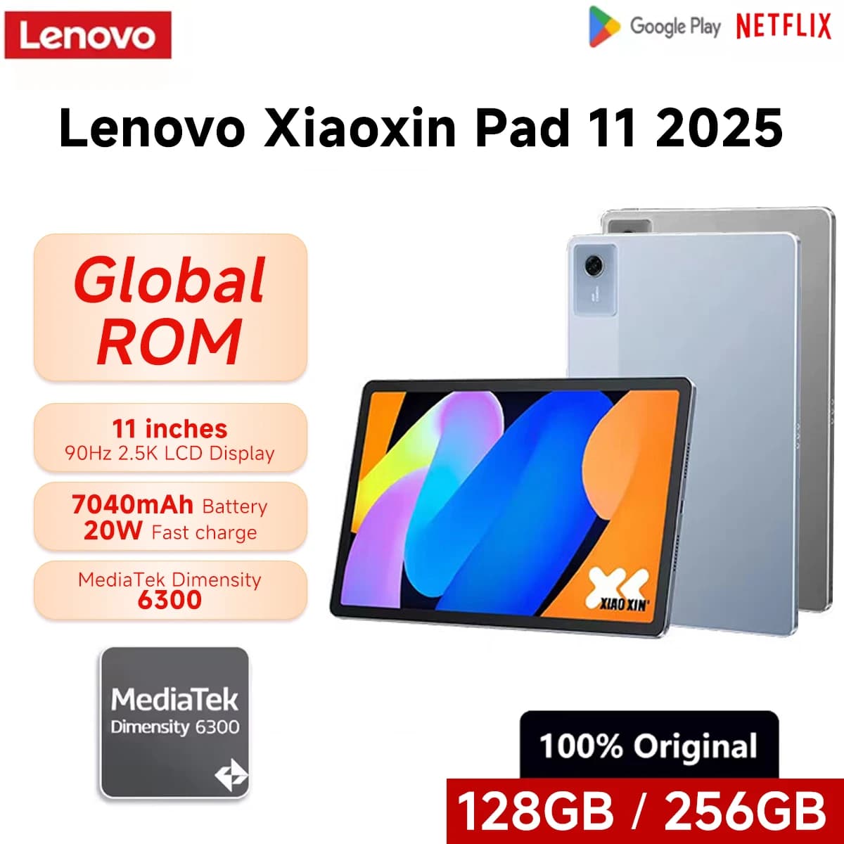 Global ROM Lenovo Xiaoxin Pad 2025 11''' MediaTek Dimensity 6300 Screen 2.5K 7040mAh Tablet Android with Google Play and Wi-Fi