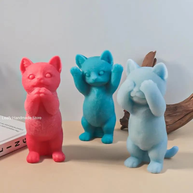 Grande simpatico gatto candela stampo in Silicone 3D aromaterapia gesso artigianato fai da te cottura cioccolato blocco di ghiaccio che fa stampo