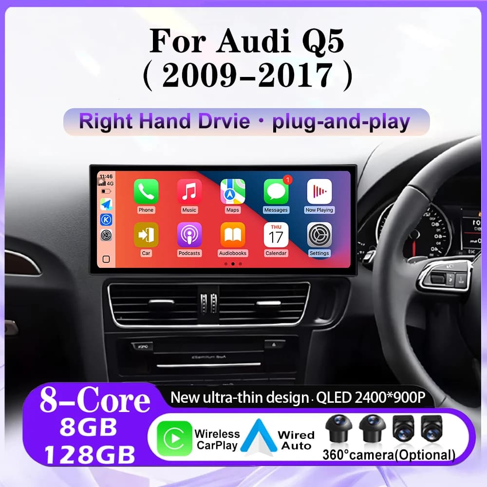 12.3 Inch Android 16 For Audi Q5 2009-2017 RHD Car Radio Multimedia Player DSP Stereo 4G WiFi GPS Navigation