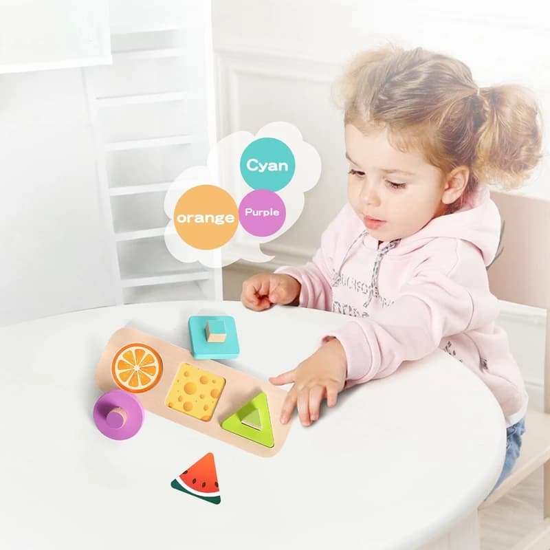 Montessori Toys For Babies Wooden Cartoon Fruit Grasping Board Shape Color Fruit Cognition Toy Baby Early Education Puzzle Game