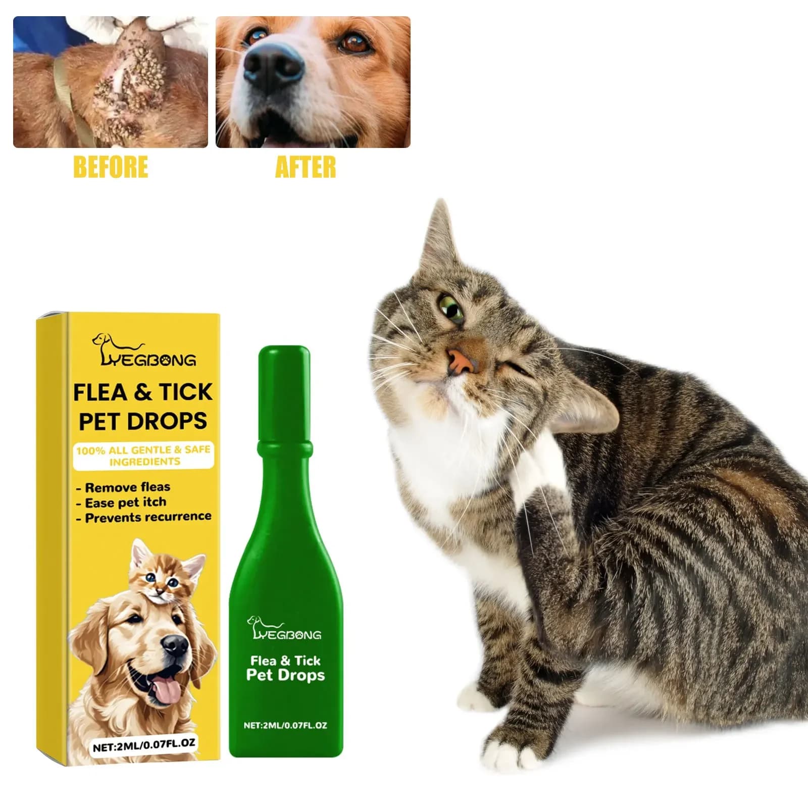 Gocce antipulci per gatti Pidocchi alle pulci Rimuovi alleviare il prurito della pelle Repellente per insetti esterno Forniture per rugiada Gocce per il trattamento delle zecche per animali domestici