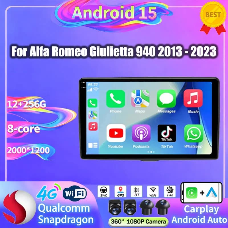 9" Android 15 For Alfa Romeo Giulietta 940 2013 -2023 Car Multimedia Video Player GPS Navigation Radio stereo 12+256G Carplay 4G
