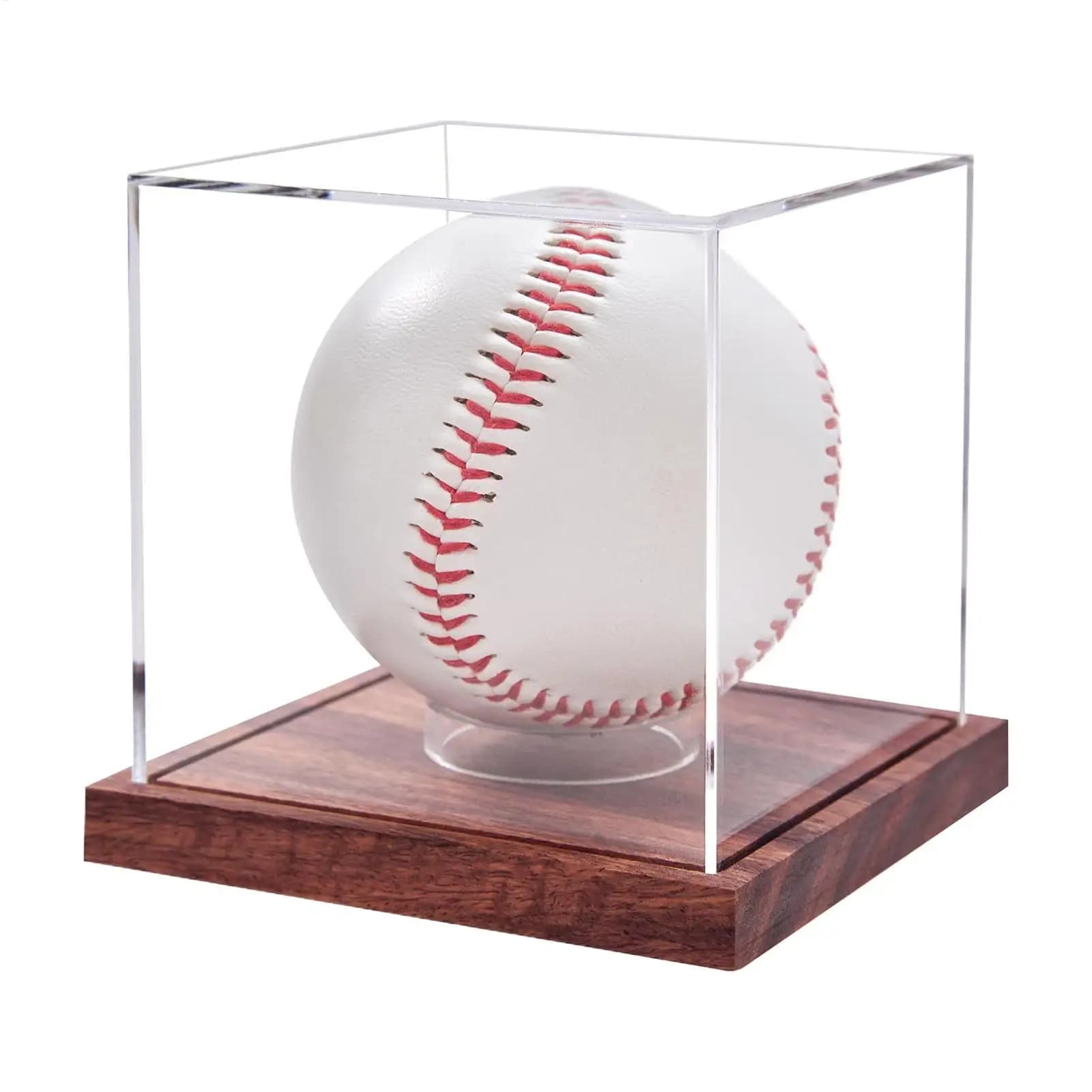 Baseball Display Case Game Ball Display Case Acrylic Clear Sports Souvenirs Organizer with Wooden Base for Tennis Golf Softball