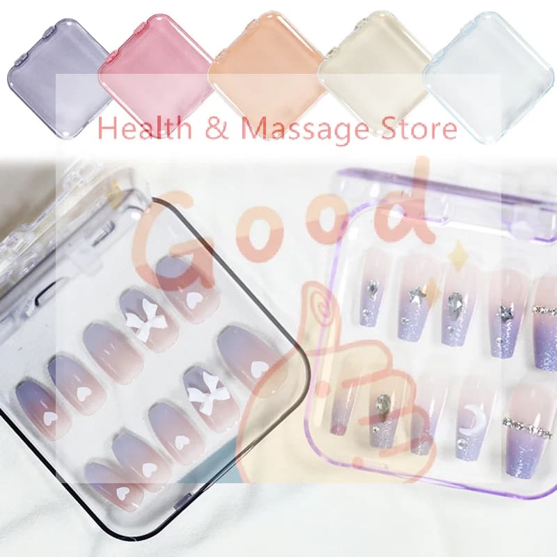 【WA】Scatola porta unghie finte trasparente, contenitore portatile in plastica per manicure, espositore per accessori, regalo fai da te