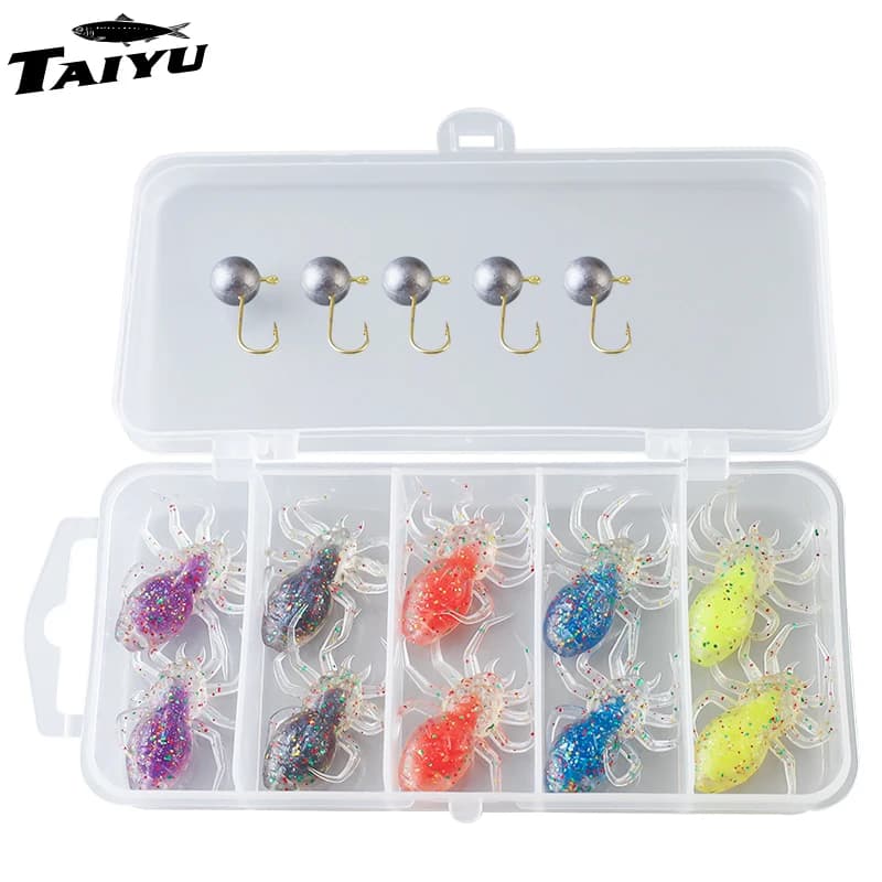 TAIYU 15 pcs/set Soft Spider Recall With Hooks Immagazzinaggio Box Fishing baits 4 cm/1.3g Micro Artificial Bionic Spider Fishing Equipment