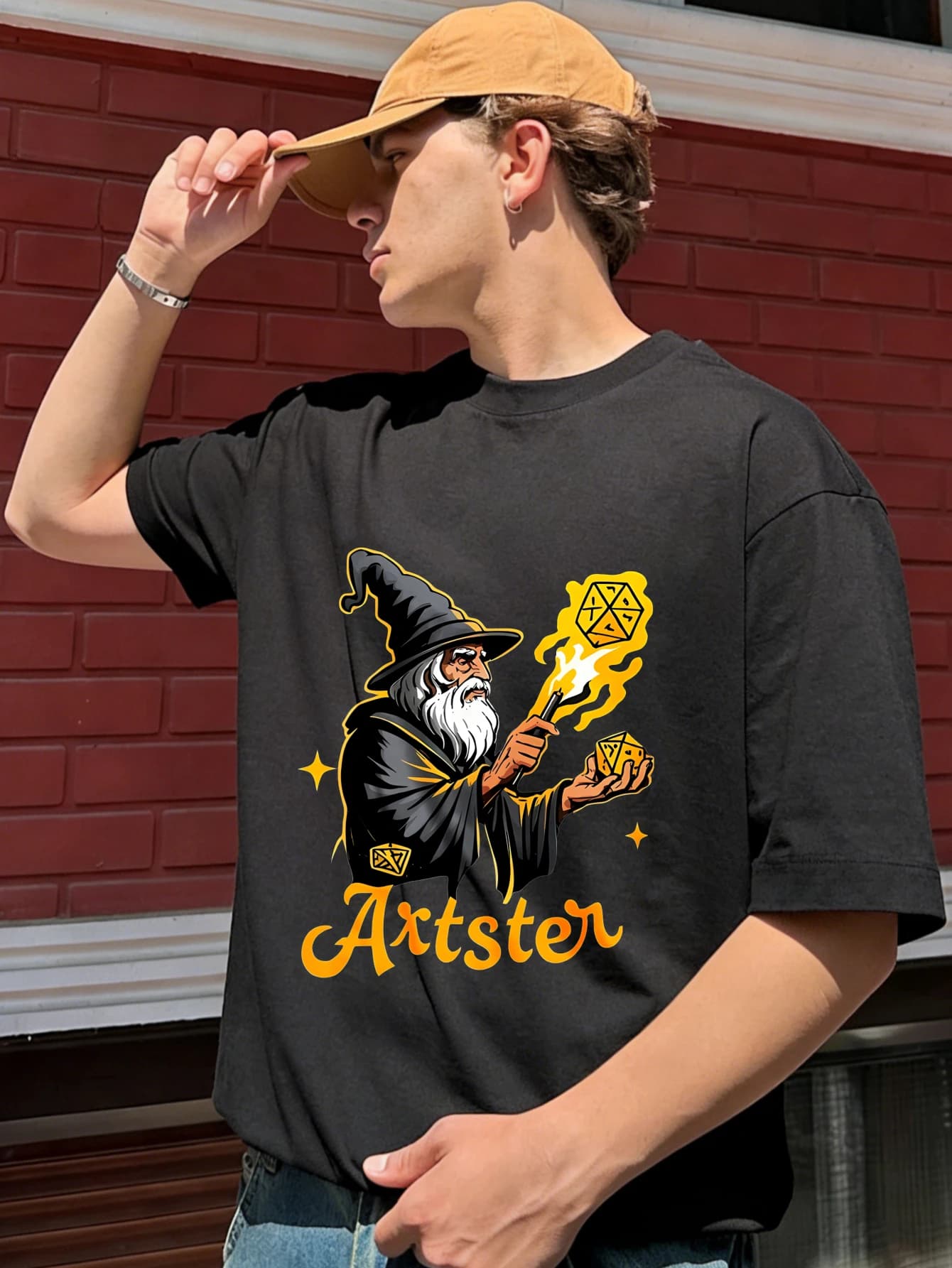 T-Shirt da Uomo con Stampa Artistica dei Dadi del Mago, in Cotone Oversize a Maniche Corte, per Uso Quotidiano Estivo